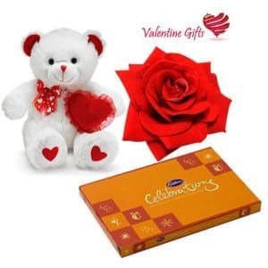 Single Red Rose With Teddy n Celebration Chocos